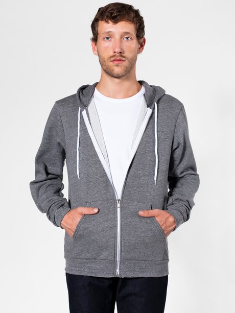 American Apparel MT497 Sweat /à capuche unisexe avec fermeture /éclair en m/étal blanc avec cordon de serrage en polyester